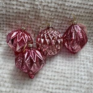 Set 4 Creative Co-Op Thick Glass Pink Faceted Holiday Ornaments